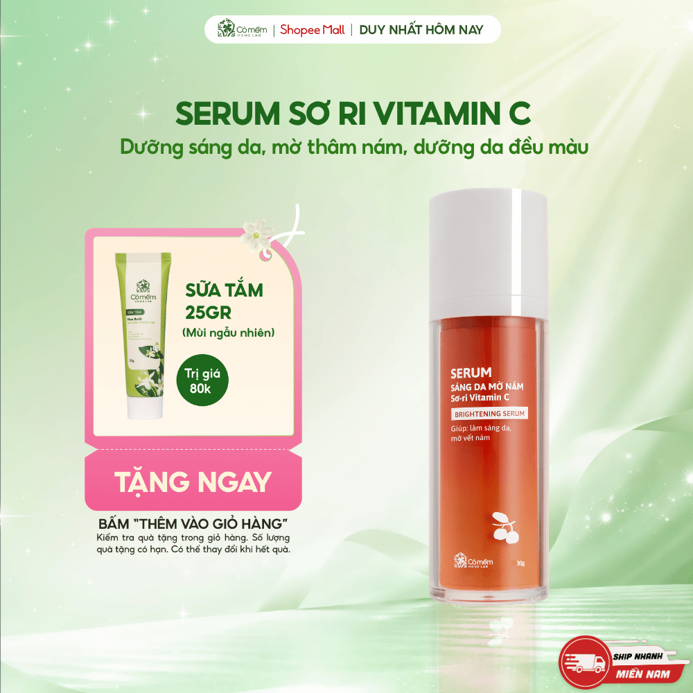 Serum Vitamin C sáng da mờ nám đều màu da từ chiết xuất Sơ-ri Cỏ Mềm 30g