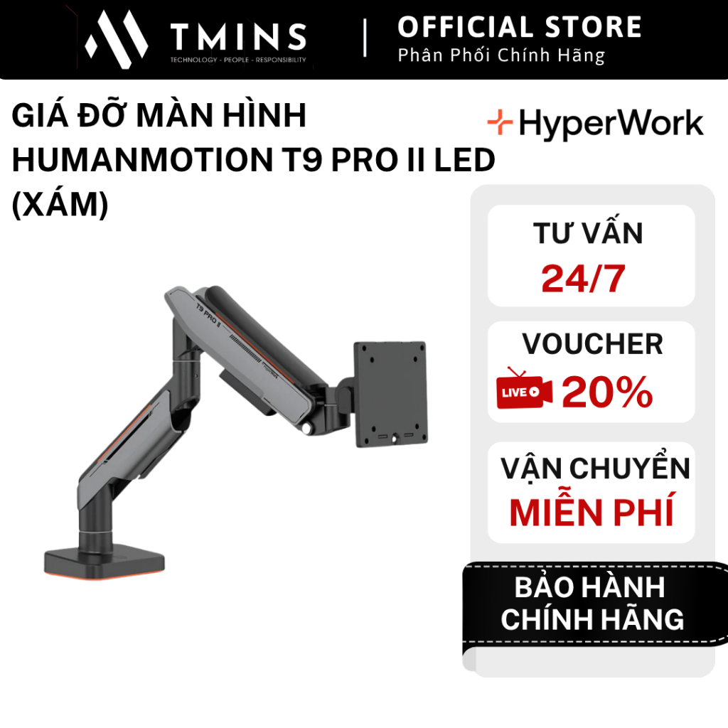 Giá đỡ màn hình HumanMotion T9 Pro II Led (Xám) - Hàng Chính Hãng