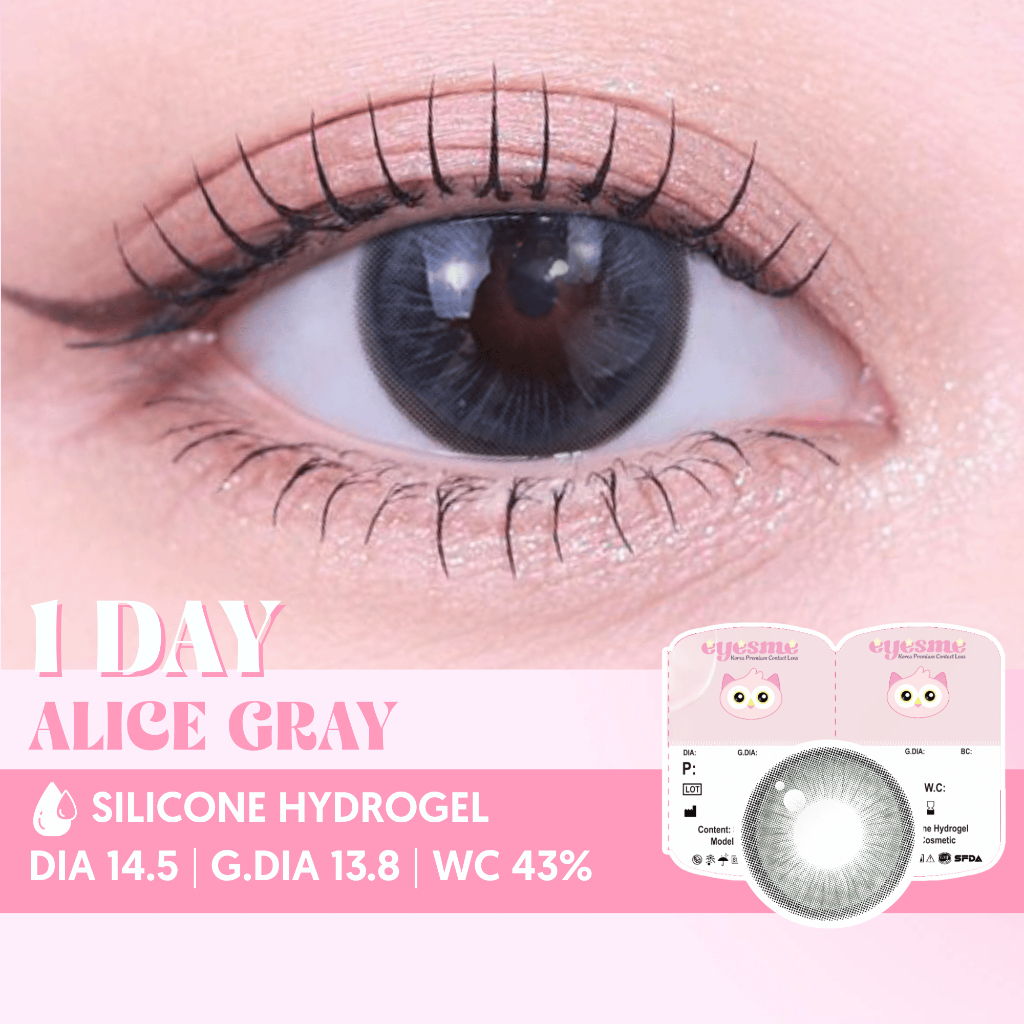 [Lens 1 ngày] Kính áp tròng Eyesme - 1Day Alice Gray - Lens xám giãn tròng hack mắt to tròn