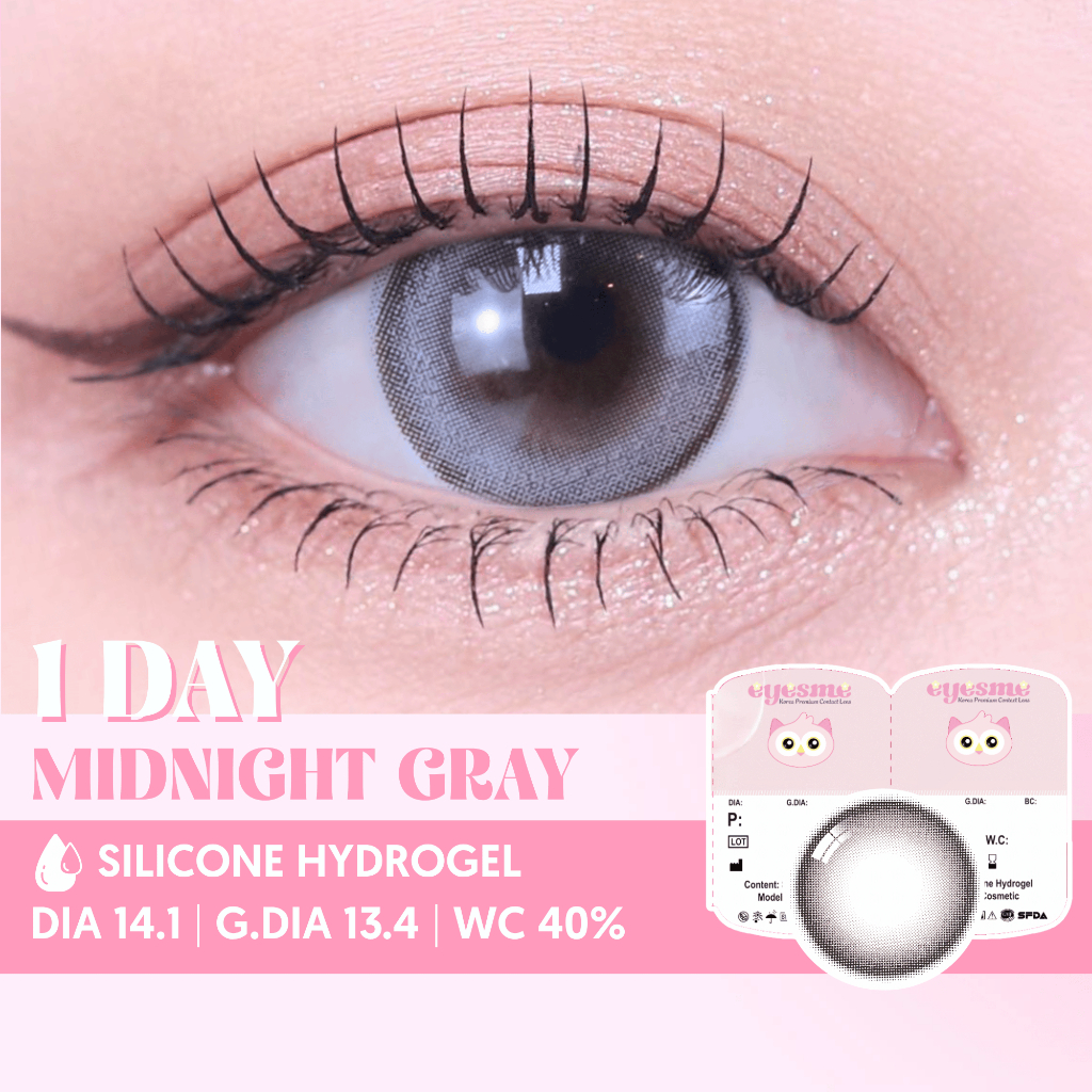 [Lens 1 ngày] Kính áp tròng Eyesme - Midnight Gray - Lens xám ánh tím thời thượng