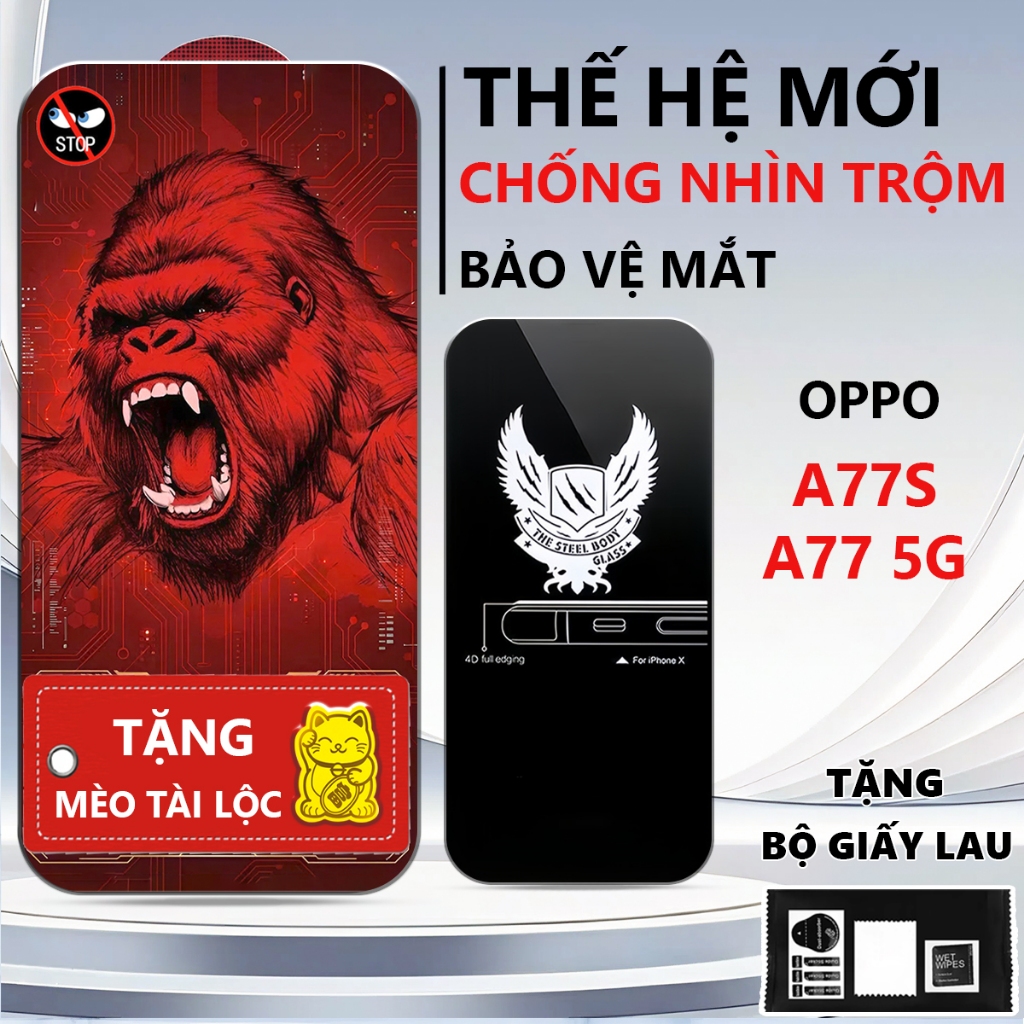 Kính cường lực chống nhìn trộm OPPO A77S /A77 5G chống ánh sáng xanh, bảo vệ mắt-Pancase