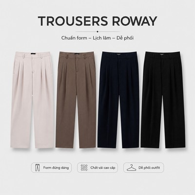 Quần âu nam ROWAY vải chéo Hàn, co giãn nhẹ, Basic Trousers