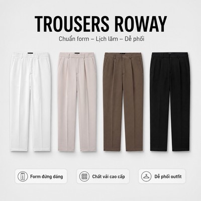 Quần âu nam ROWAY vải chéo Hàn, co giãn nhẹ, form Slim crop