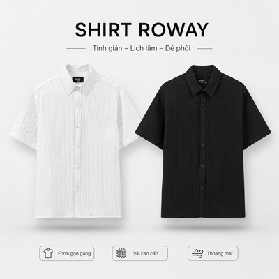 Áo sơ mi nam ROWAY vải đũi thoáng mát, Sơ mi cộc tay đũi gân