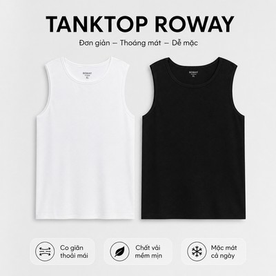 Áo ba lỗ ROWAY, cotton gân dày dặn, form regular, Tanktop