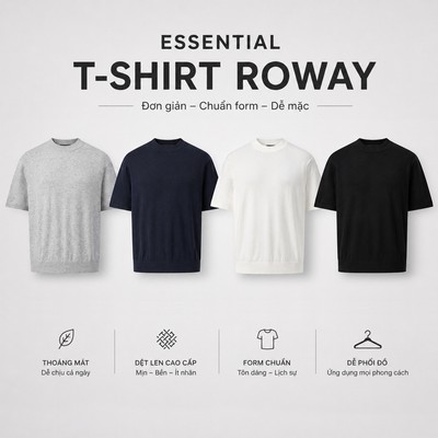 Áo thun ROWAY dệt kim cao cấp, form Cleanfit. Áo thun cổ tròn dệt len