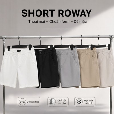 Quần short nam ROWAY, vải kaki co giãn nhẹ, form regular | short