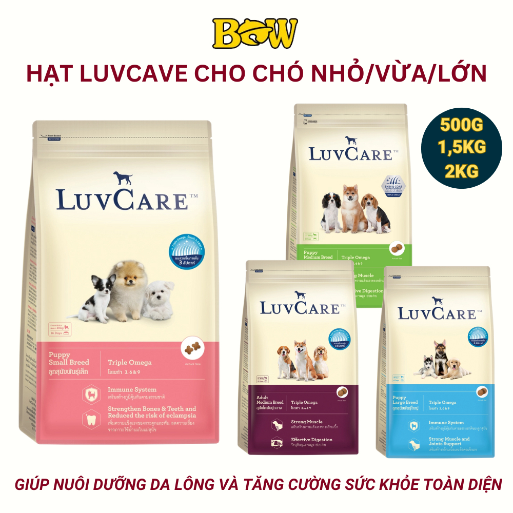 [2kg-3kg] Hạt Thức Ăn Cho Chó LuvCare Cao Cấp, Hạt Chó Dưỡng Lông Da Cho Chó Giống Nhỏ Và Vừa