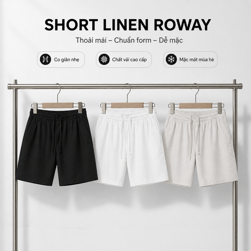 Quần short ROWAY, vải linen co giãn nhẹ, form regular | short linen