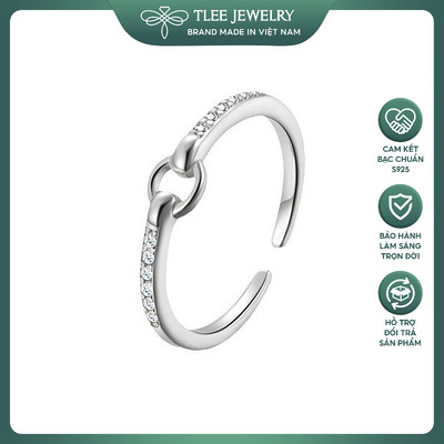 Nhẫn bạc TLEE vòng tròn kết nối thân viền đính đá freesize đơn giản, cá tính TLEE JEWELRY A0410