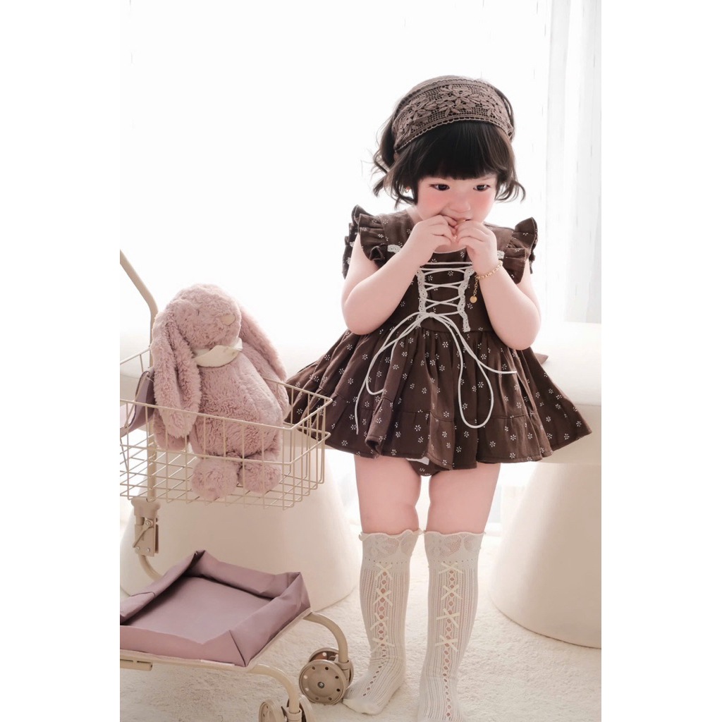 [HÀNG LOẠI 1] VÁY ĐẦM LOLITA XOÈ BỒNG XINH YÊU CHO BÉ/ VÁY ĐẦM THIẾT KẾ HOẠ TIẾT HOA NÂU VINTAGE SIÊ