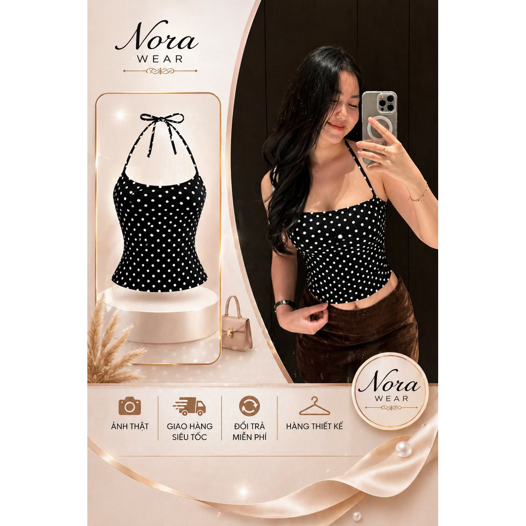 Áo hai dây chấm bi Nora Wear – thanh lịch, dễ phối, tôn dáng
