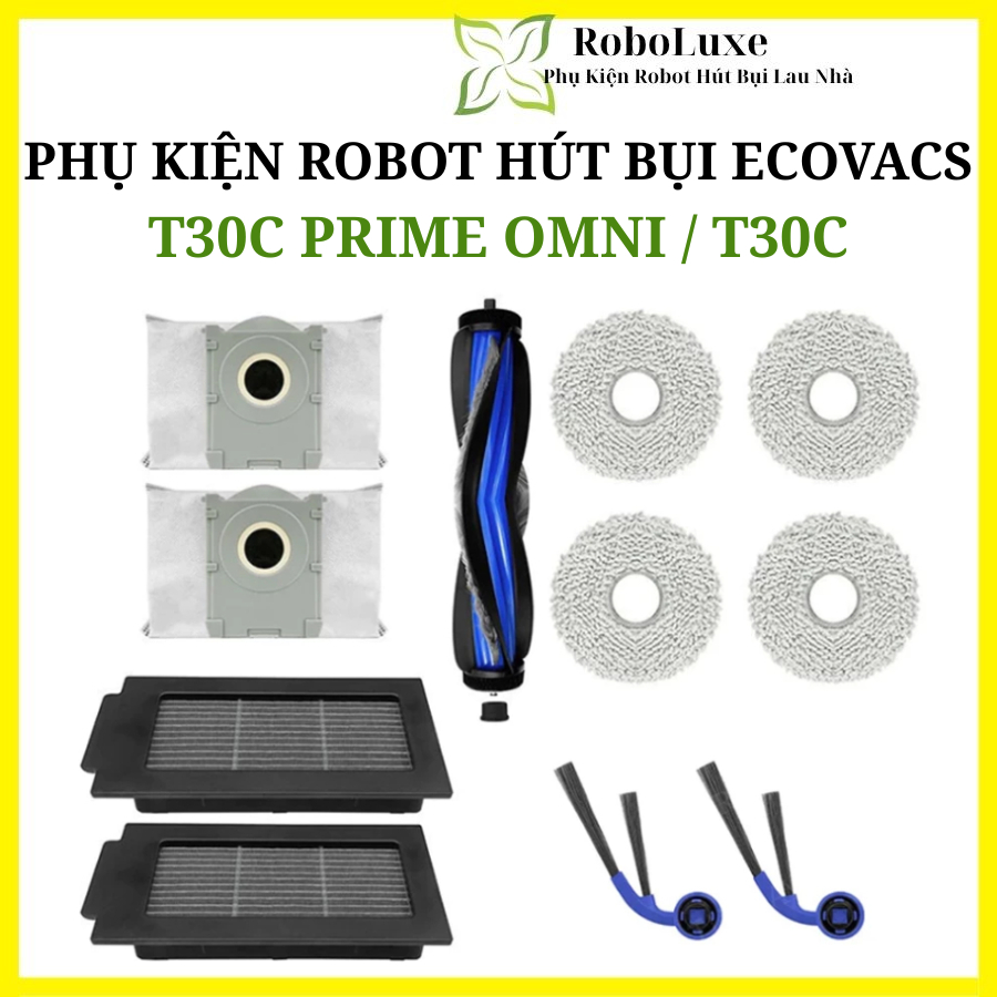Phụ Kiện Robot Ecovacs Deebot T30C / T30C Prime Omni - Bộ Chổi Lăn + Lọc HEPA + Khăn Lau + Túi Rác