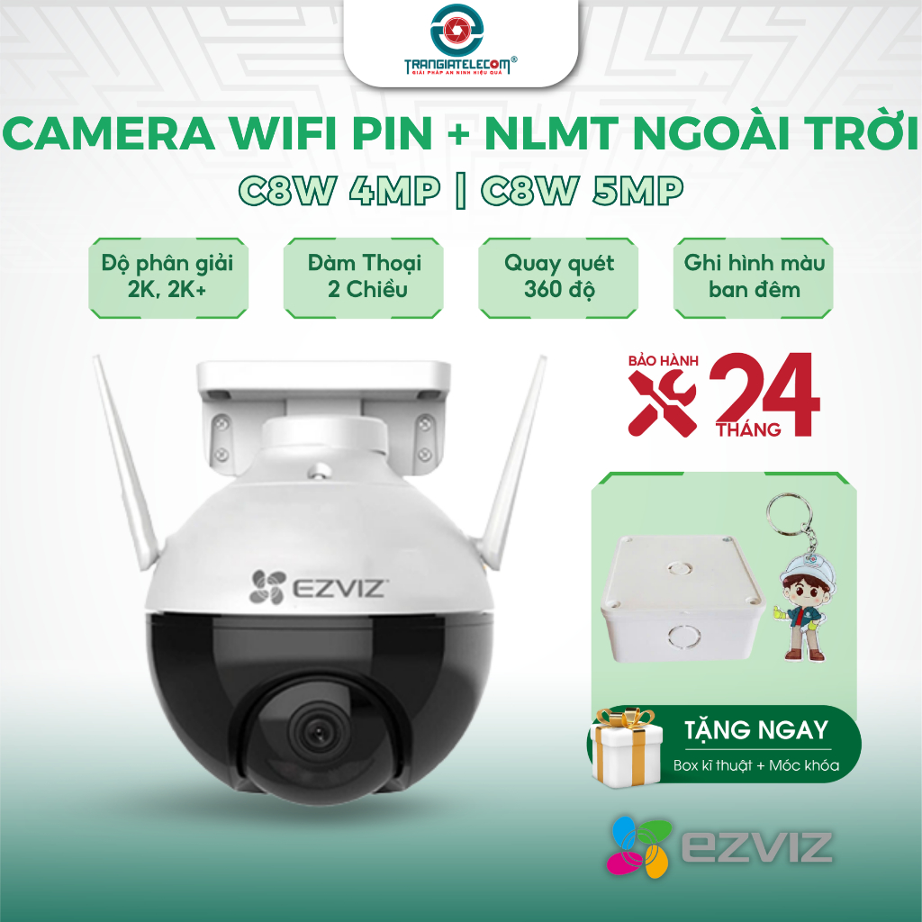 Camera Wifi Ngoài Trời Ezviz C8W 4MP | C8W 5MP Đàm Thoại 2 Chiều, Màu Ban Đêm - TRANGIATELECOM