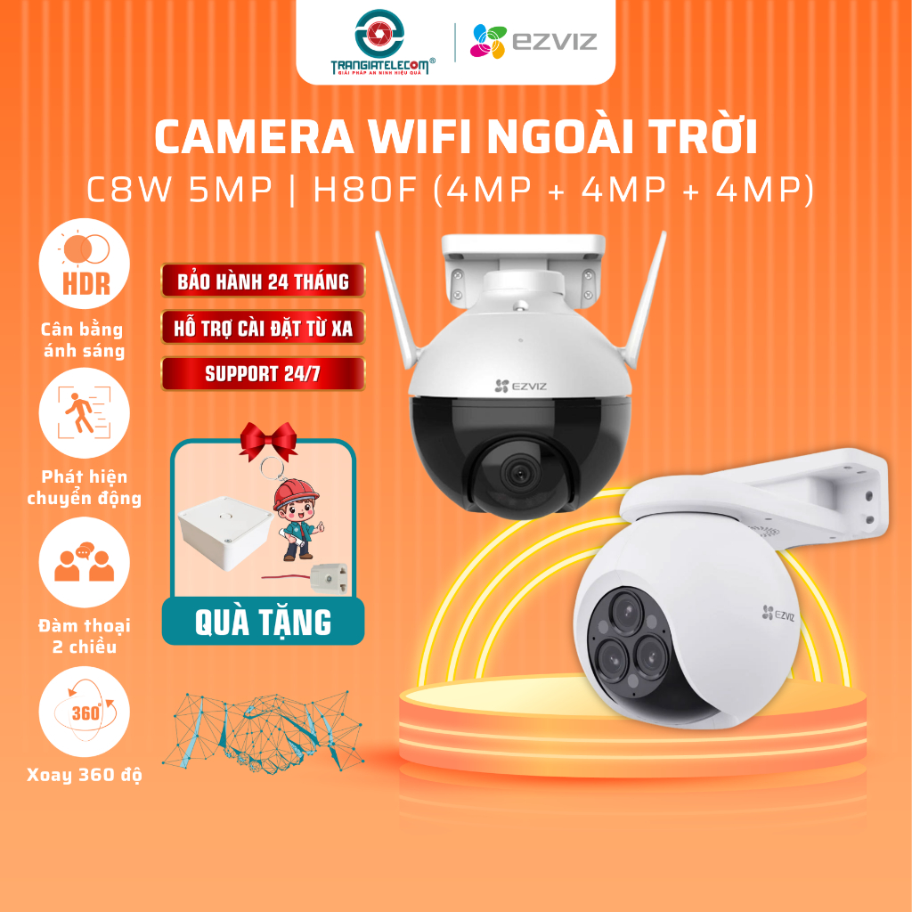 Camera IP wifi Ezviz H80F 3 mắt Zoom 12X siêu rõ | C8W 5MP Xoay 360, Chống nước - TRANGIATELECOM