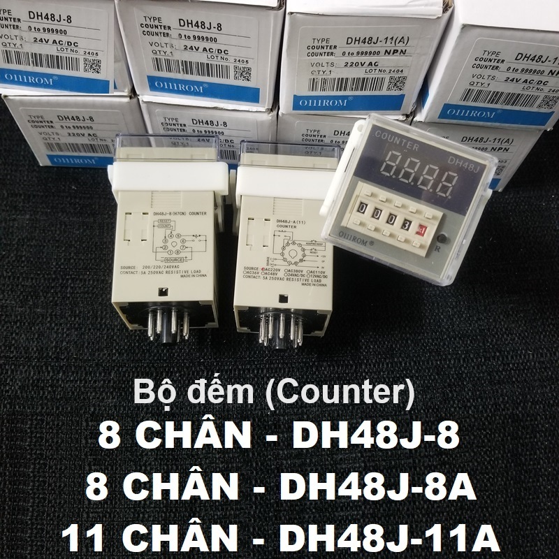 Bộ đếm (Counter) 8 chân DH48J-8 DH48J-8A, 11 chân DH48J-11A 220VAC, 24VDC (Tặng kèm đế)