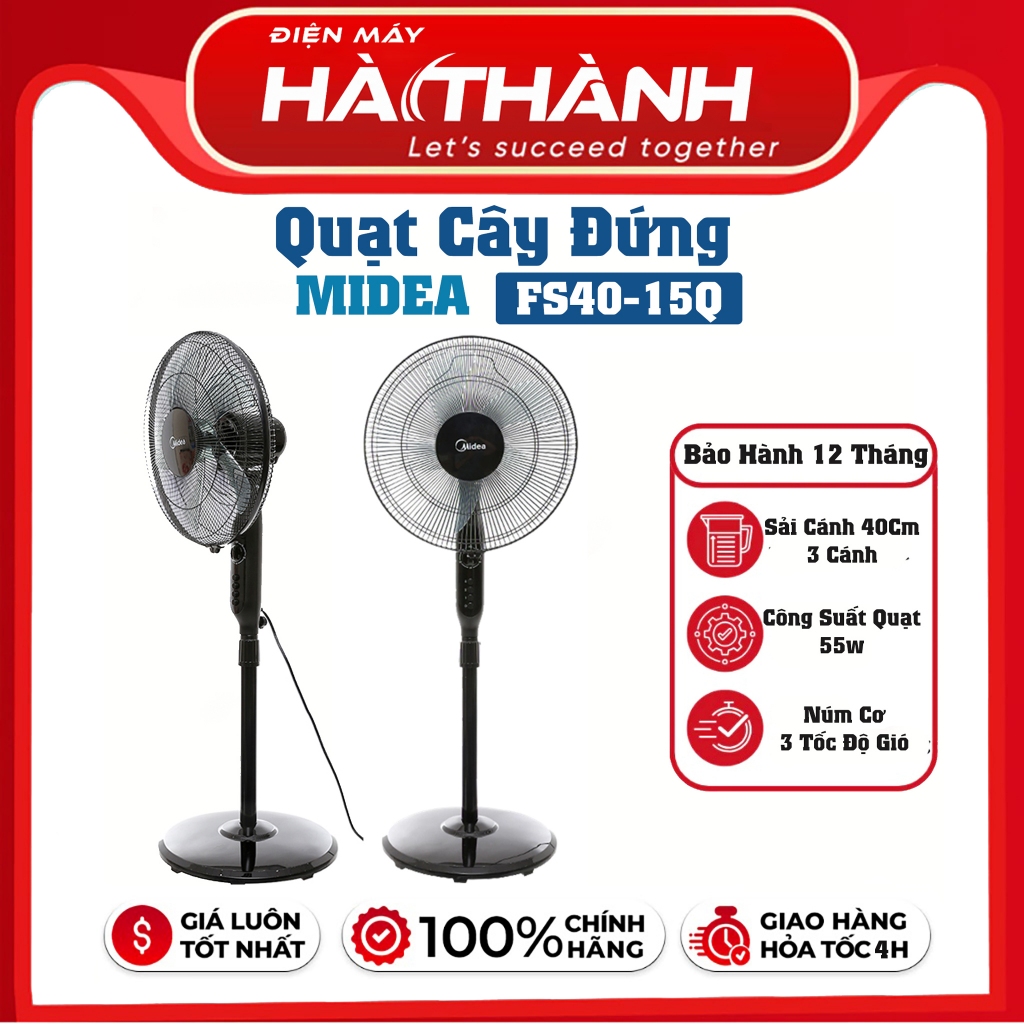 Quạt Đứng Midea FS40-15Q 50W – 5 Cánh 40cm, Hẹn Giờ, 3 Tốc Độ Gió, Điều Chỉnh Cao, Chạy Êm