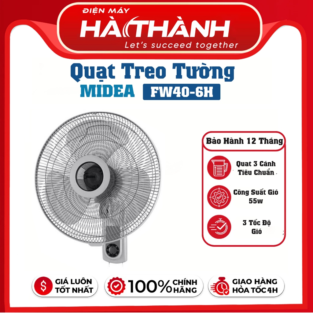 Quạt Treo Tường Midea FW40-6H 55W – Sải Cánh 40cm, 3 Tốc Độ Gió, Tiết Kiệm Điện, Vận Hành Êm
