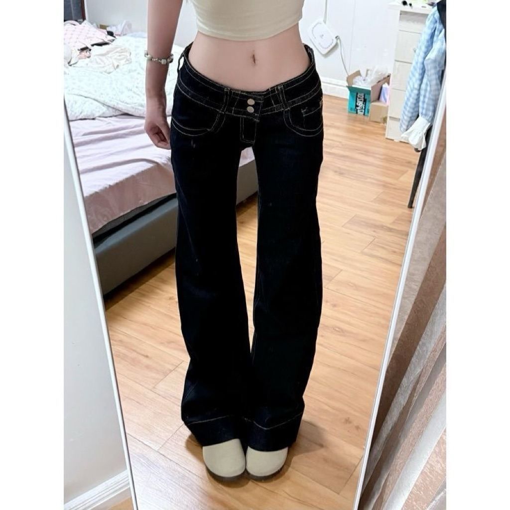 Quần jeans cạp thấp ống loe y2k màu jeans
