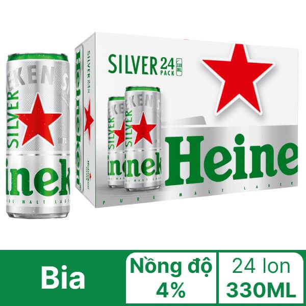 Thùng 24 Lon Bia Heineken Silver (Heineken Bạc) 330ml/Lon