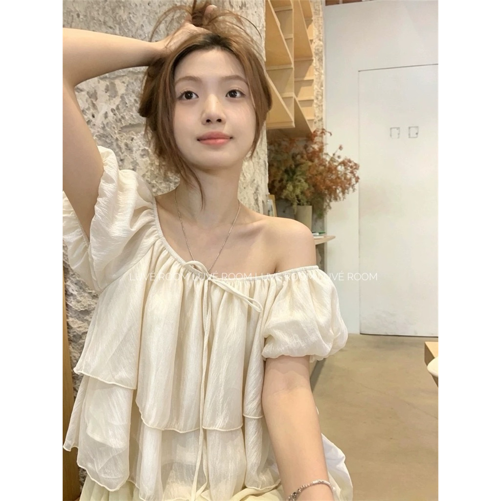 Áo trễ vai douyin phong cách Pháp