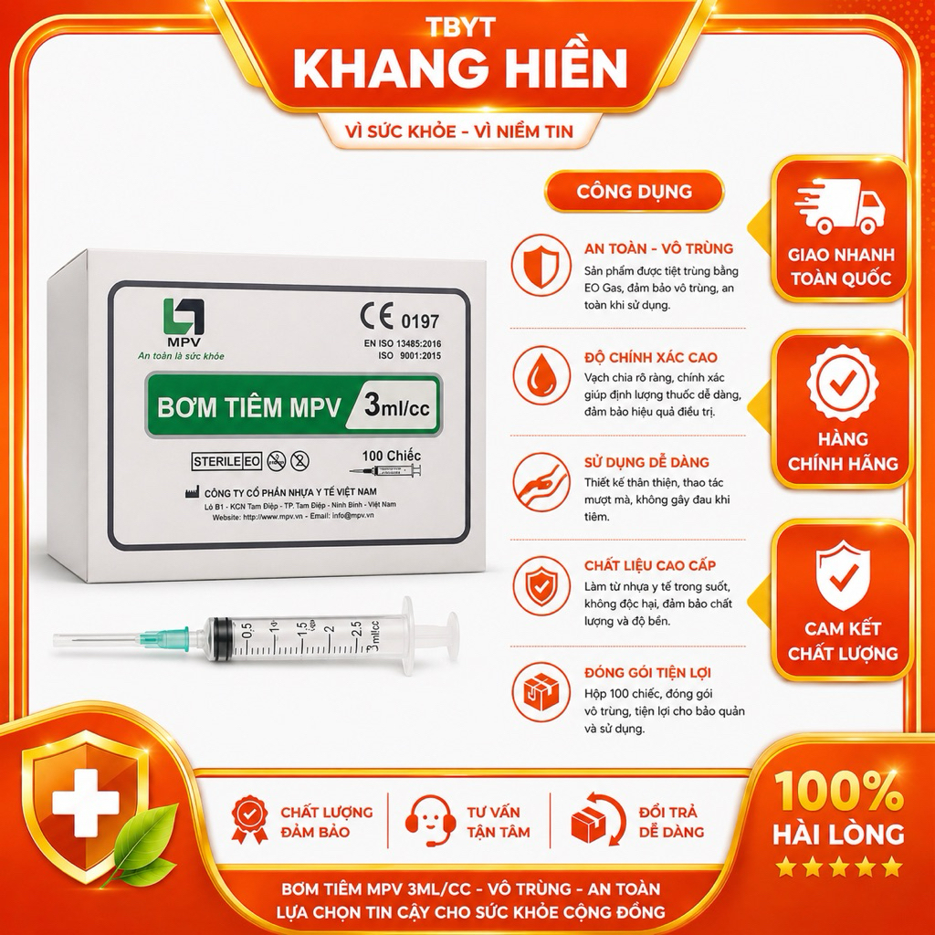 Hộp 100 cái Bơm tiên MPV 3ml kim 23G, 25G
