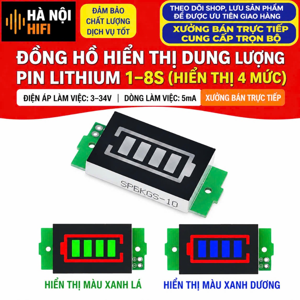 Mạch led báo pin đa năng, acquy 1s 2s 3s 4s 5s 6s 7s 8s. Dùng đo pin từ Hà Nội Hifi