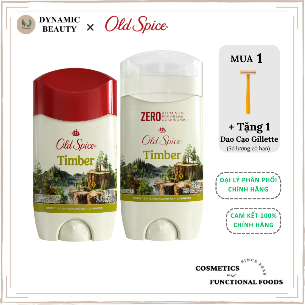 [Che Tên] Sáp lăn khử mùi Old Spice hương Timber 73g - 85g của Mỹ hương gỗ đàn hương và cây bách