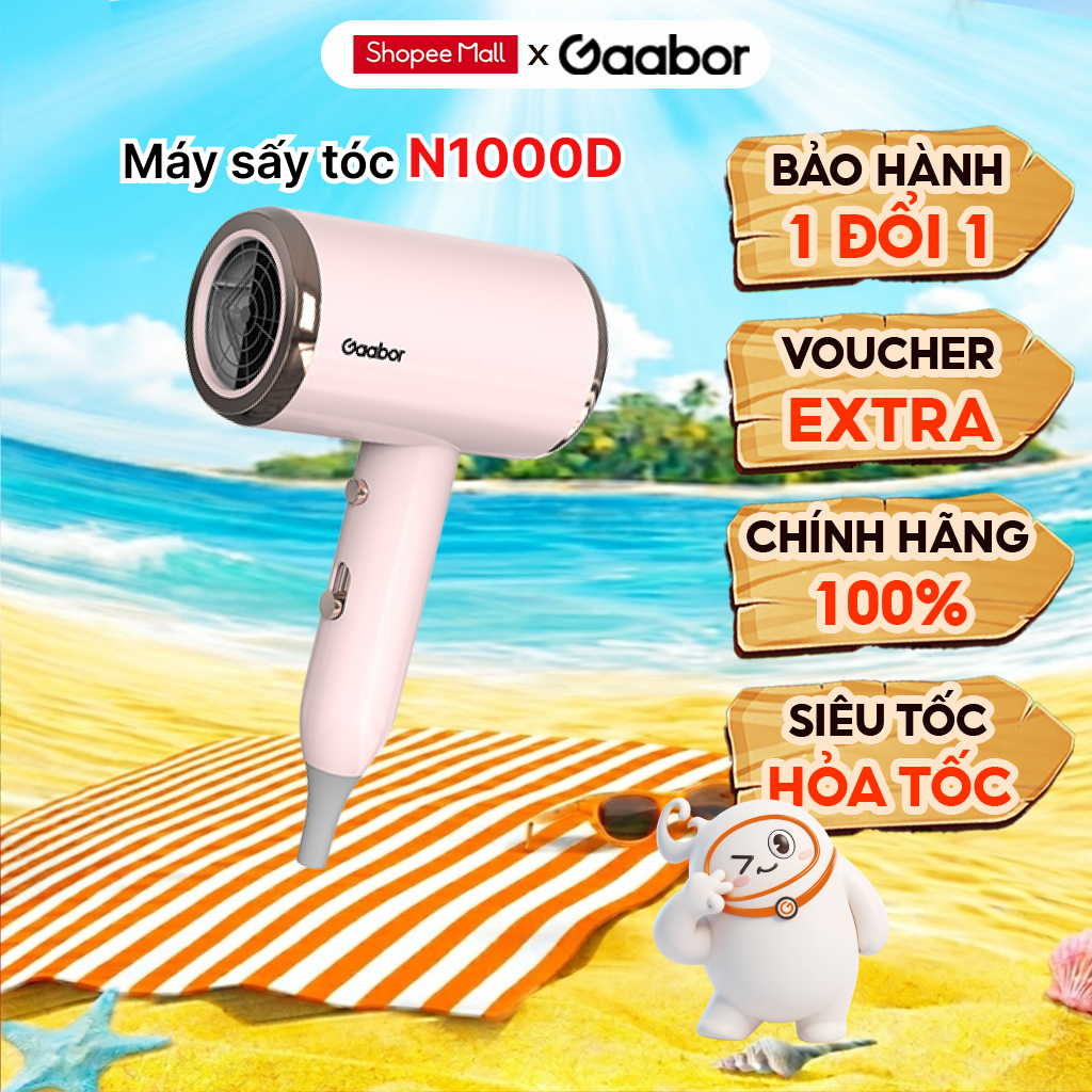 Máy sấy tóc 2 chiều nóng lạnh Gaabor N1000D ánh sáng xanh bảo vệ tóc - Hàng chính hãng