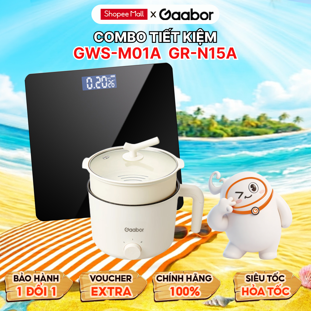 Combo Gaabor 33 cân sức khỏe điện tử thông minh GWS-M01A và nồi điện đa năng GR-N15A công suất 600W