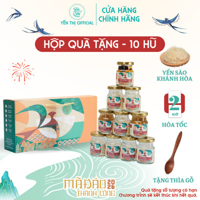 Yến Thị - Gói quà tặng cao cấp 10 hũ yến sào mix vị - Tổ yến Khánh Hòa chưng sẵn - hũ 70ml
