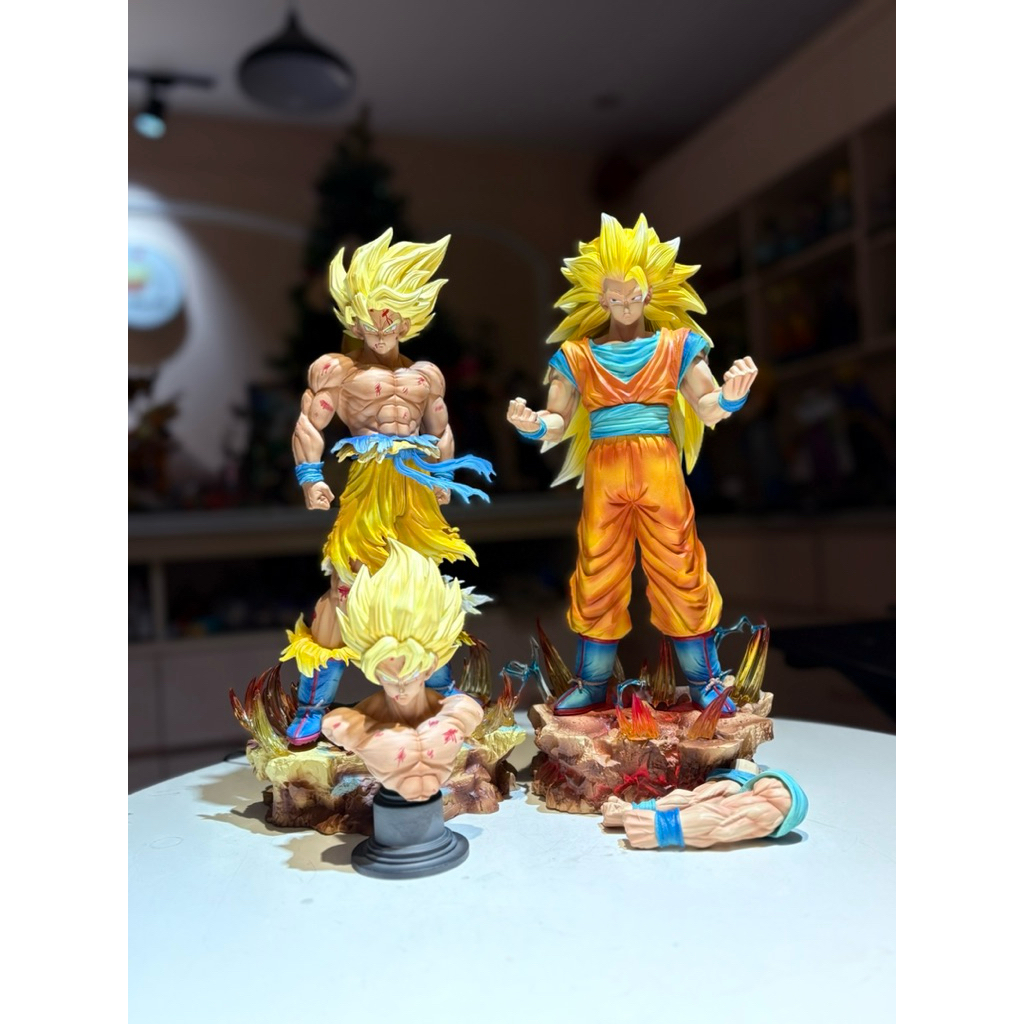 Mô Hình Songoku SSJ2 - SSJ3 Đứng Base Sắc Nét - Chất Liệu Nhựa PVC - LED USB Có Sẵn - Full Box Xốp -