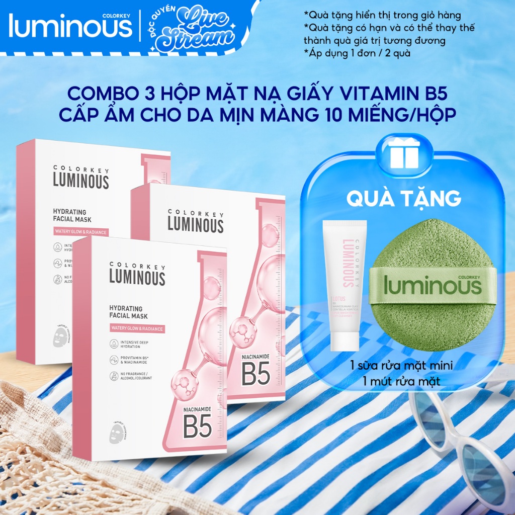 [LIVE] Combo 3 Hộp 3 Màu Mặt Nạ Giấy COLORKEY LUMINOUS Giúp Cấp Ẩm Hỗ Trợ Phục Hồi Làn Da 25ml/miếng
