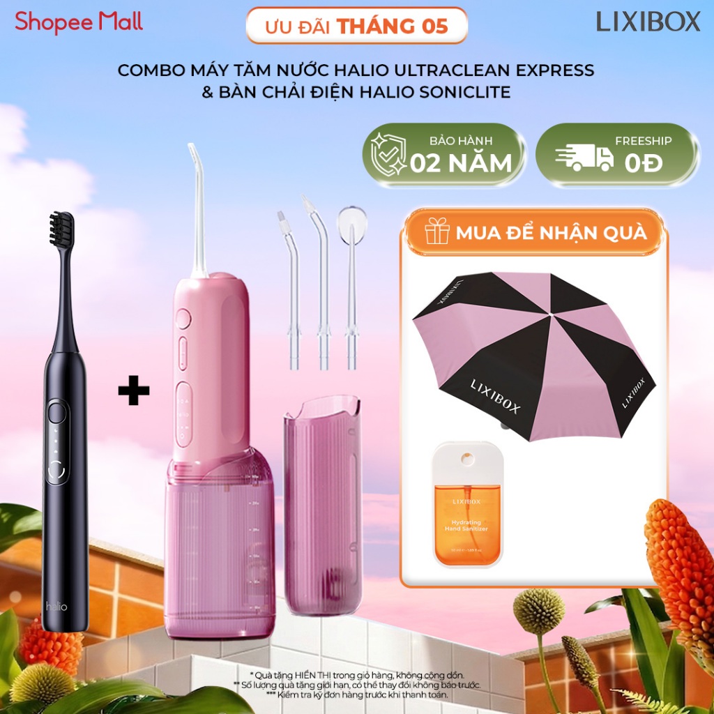 Combo Máy Tăm Nước Halio UltraClean Express Hydro Floss & Bàn Chải Điện Halio SonicLite Electric Too
