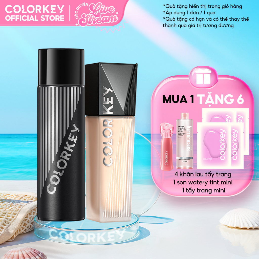 [LIVE] Combo 1 Chai Kem Nền Kiềm Dầu & 1 Xịt Khóa Nền COLORKEY Ổn Định Lớp Makeup - Combo Makeup Lâu
