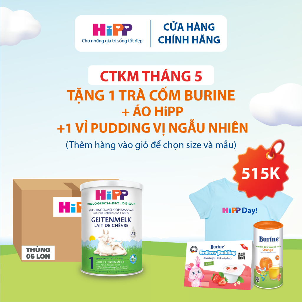 [Tặng trà Burine & Pudding] Thùng 6 lon sữa dê HiPP 1 Organic 400g