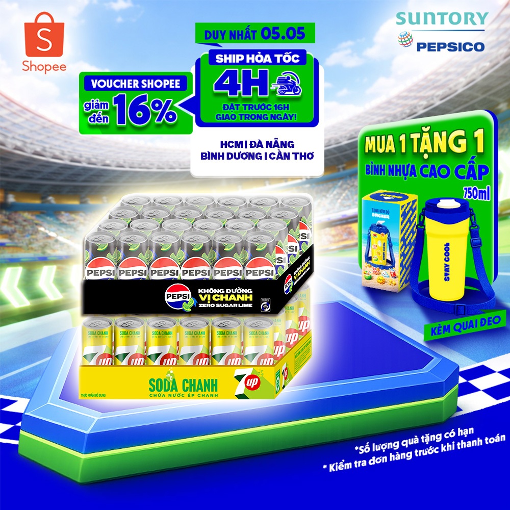 [Hỏa Tốc] Combo 2 Thùng Pepsi Vị Chanh Không Calo và 7UP Soda Chanh Không Calo (320ml/lon)