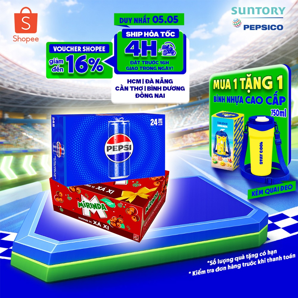 [Hỏa Tốc] Combo 1 Thùng Pepsi và 1 Thùng 24 Lon Mirinda Xá Xị (320ml hoặc 350ml/lon)