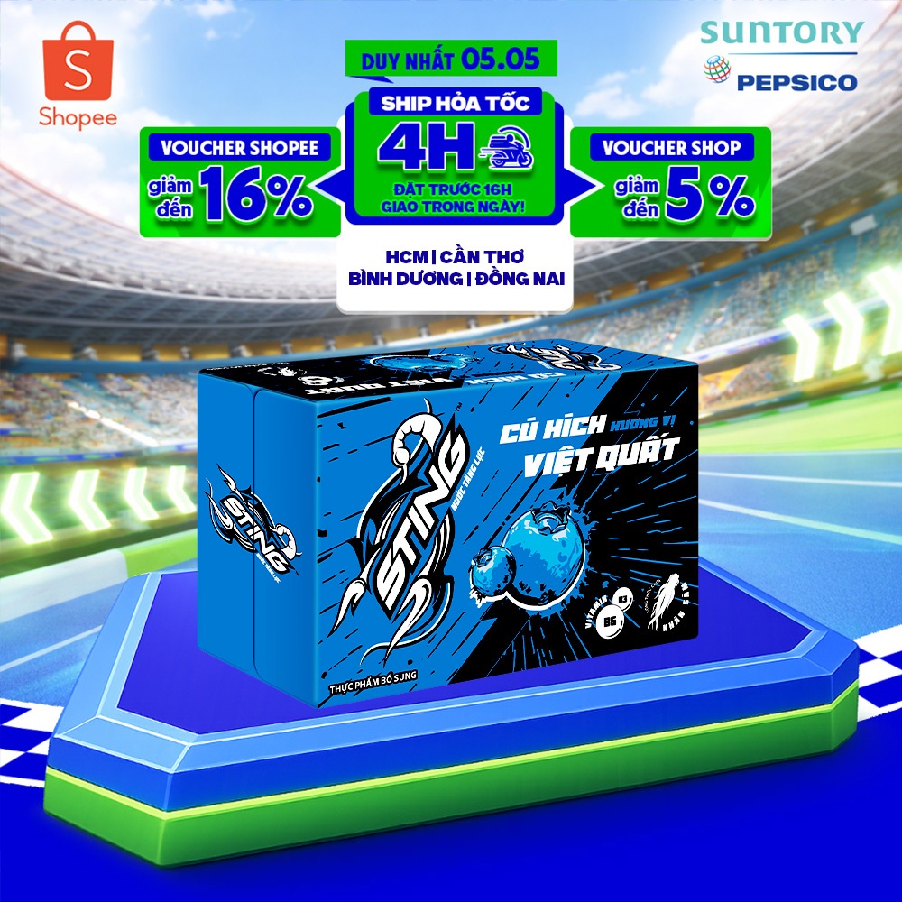 [Hỏa Tốc] Thùng 24 Lon Nước Tăng Lực Sting Xanh Việt Quất (320ml/lon)