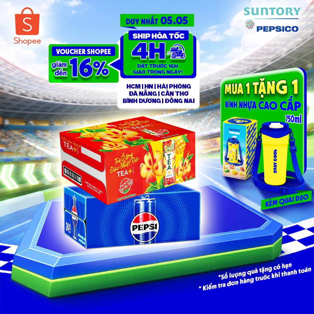 [Hỏa Tốc] Combo 1 Thùng Pepsi và 1 Thùng Trà Ô Long Tea+ Vị Đào Nhiệt đới (320ml hoặc 350ml/lon)