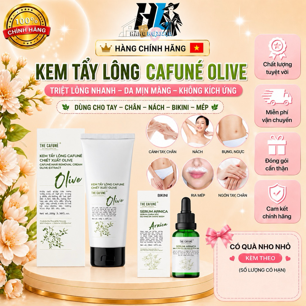 combo Kem Tẩy Lông Chân Tay và sezum Chiết Xuất Olive Tẩy Sạch Vùng Lông Một Cách Dễ Dàng | Phù Hợp 