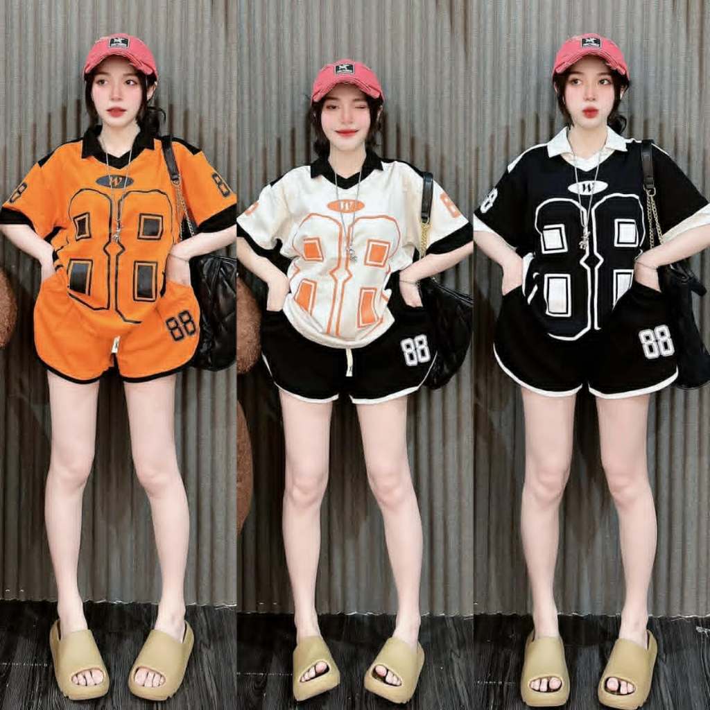 Set Đồ Thể Thao Nữ Số 88 Chất Cotton Cổ Polo Bộ Quần Áo Hè Form Thụng Mềm Mịn Thoáng Mát