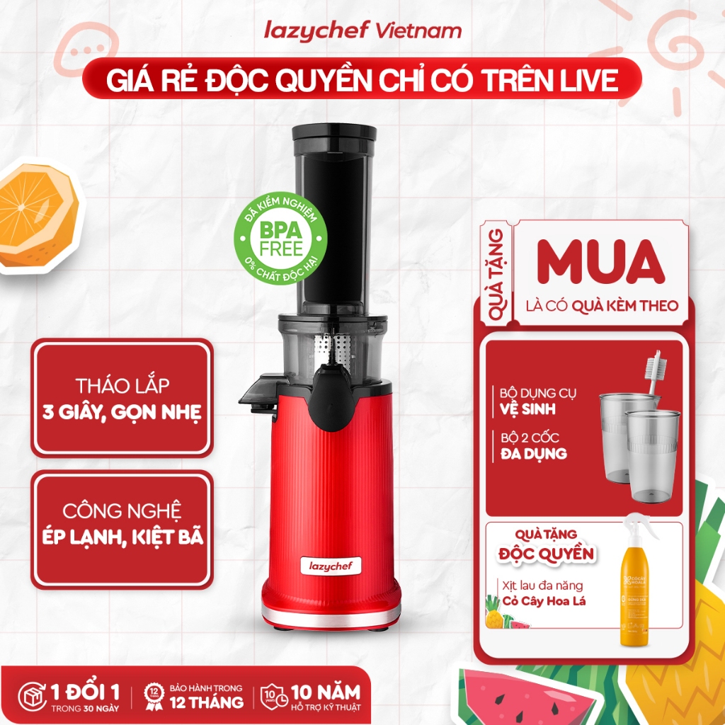 Máy Ép Chậm Lazychef 100W, Máy Ép Làm Kem Trái Cây Siêu Mịn, Công Nghệ Ép Lạnh, Bảo Hành Chính Hãng 
