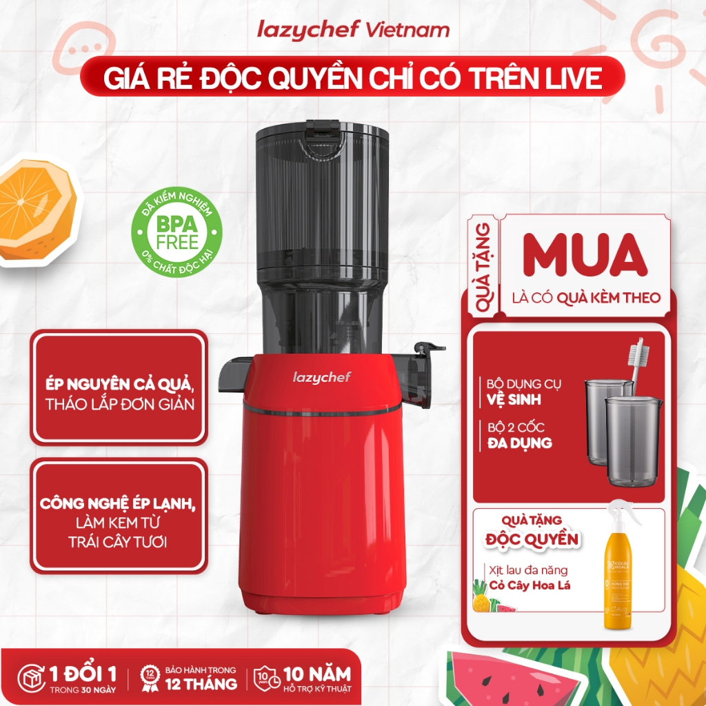 Máy Ép Chậm Nguyên Quả Premium 3S Lazychef, Máy Làm Kem, Bảo Hành Chính Hãng 12 tháng VHL