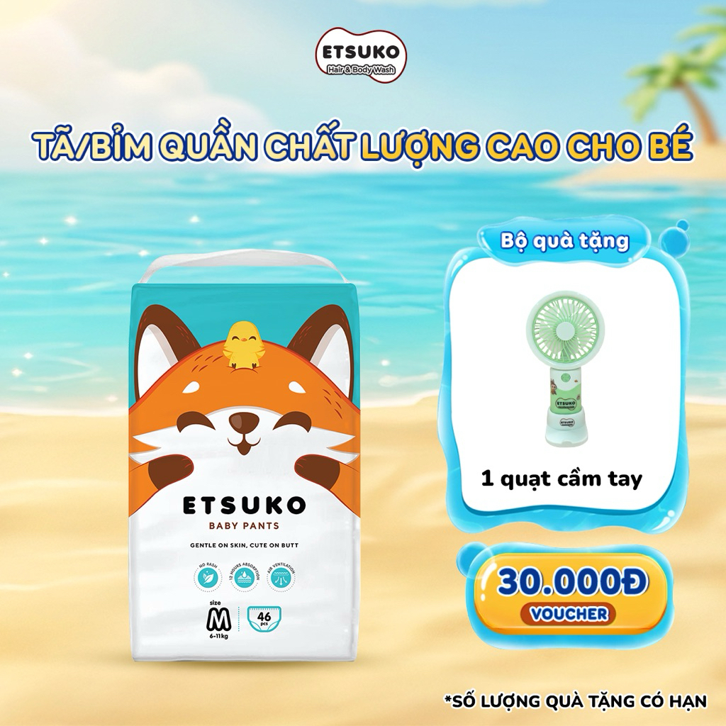 Tã/Bỉm Quần Chất Lượng Cao ETSUKO - Thấm Hút Tốt, Mềm Mại Chống Hăm, Đủ Size M - L - XL - XXL