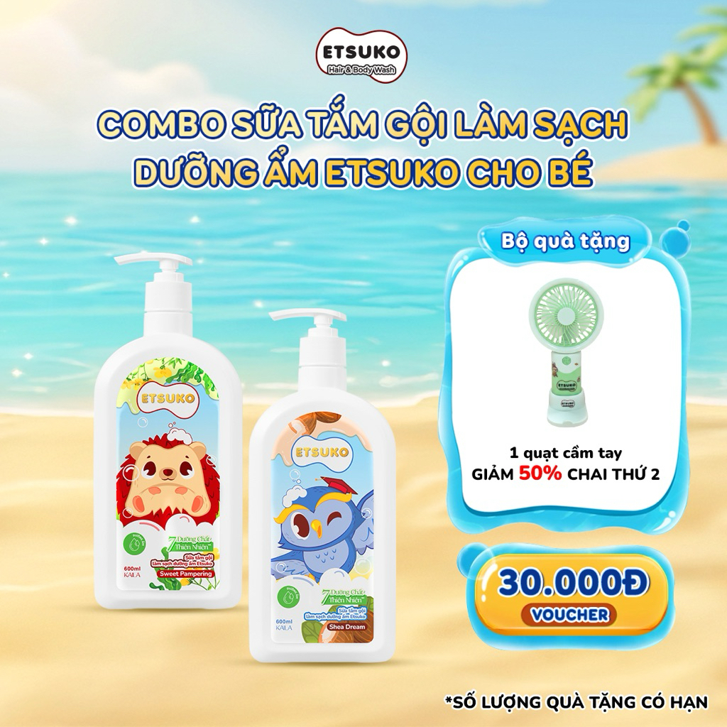 Combo 2 Chai Tắm Gội Cho Bé Dưỡng Ẩm Sweet Pampering & Shea Dream ETSUKO 600ml Làm Sạch Bảo Vệ Da.
