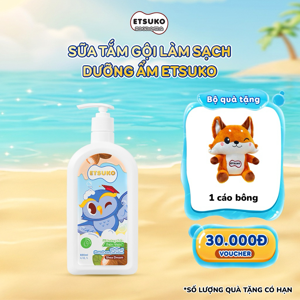 Sữa Tắm Gội Cho Bé Dưỡng Ẩm Shea Dream ETSUKO 600ml Làm Sạch Bảo Vệ Làn Da Nhạy Cảm.