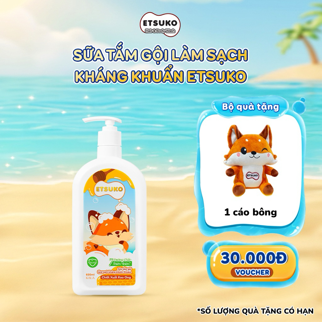 Sữa Tắm Gội Cho Bé Kháng Khuẩn Chiết Xuất Keo Ong ETSUKO 600ml Làm Sạch Bảo Vệ Làn Da Nhạy Cảm