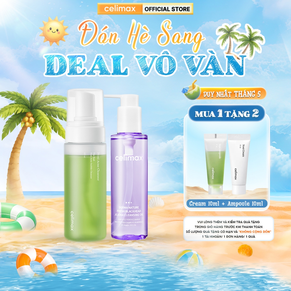 [COMBO 150ml + 155ml] Dầu Tẩy Trang Celimax Jojoba + Sữa Rửa Mặt Tạo Bọt Celimax The Real Noni
