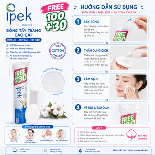Combo 3 Bông Tẩy Trang Ipek Chất Liệu Cotton Mềm Mịn An Toàn Cho Da 130 miếng ( 3 x 130 miếng ) tặng mặt nạ